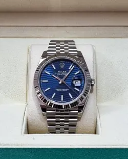 ROLEX AUTOMATIC BLUE MOTIF 41MM FACE 18CT GOLD AND STEEL JUBILEE BRACELET 126334