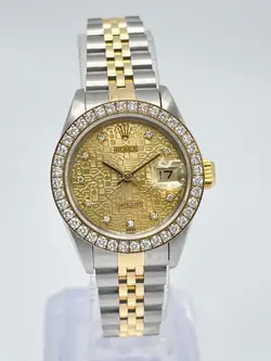 ROLEX DATEJUST 26MM 69173 FACTORY JUBILEE DIAMOND CHAMPAGNE DIAL DIAMOND BEZEL