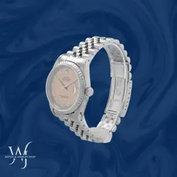 Rolex Datejust 16220 36mm Mens Steel Salmon Roman Num Dial Engine-Turned Jubilee