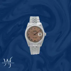 Rolex Datejust 16220 36mm Mens Steel Salmon Roman Num Dial Engine-Turned Jubilee