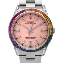 ROLEX OP 14000 34MM CUSTOM BEZEL PINK DIAL VS DIAMOND LUG STEEL CASE & BAND WBOX