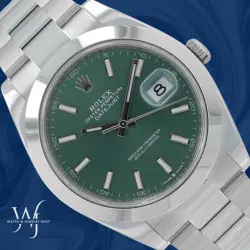 ROLEX DATEJUST 41 126300 W/ CARD GREEN INDEX DIAL SMOOTH BEZEL OYSTER BAND