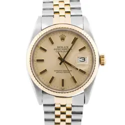 VINTAGE 1982 ROLEX DATEJUST 36MM PATINA SILVER 18K GOLD STEEL JUBILEE 16013