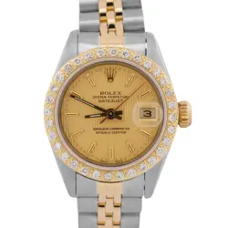 LADIES ROLEX DATEJUST 26MM CHAMPAGNE TAPESTRY 18K DIAMOND STEEL JUBILEE 69173