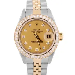 MINT LADIES ROLEX DATEJUST CHAMPAGNE DIAMOND 18K GOLD 26MM JUBILEE WATCH 79173