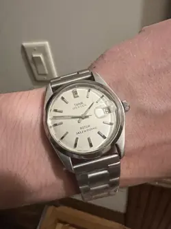 TUDOR PRINCE OYSTERDATE SILVER MEN'S WATCH 7944 ROSE DIAL AND ROLEX CROWN