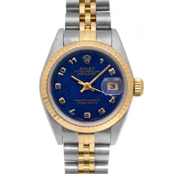 ROLEX LADY-DATEJUST 69173 26MM T/T JUBILEE BAND YG FLUTED BEZEL BLUE DIAL B&P