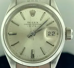 Rolex Oyster Perpetual Date 6516 Silver Dial Stainless Steel Lady Bracelet Watch