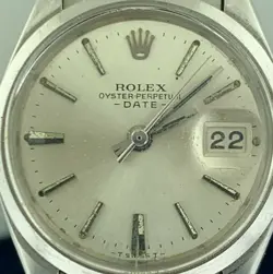 Rolex Oyster Perpetual Date 6516 Silver Dial Stainless Steel Lady Bracelet Watch