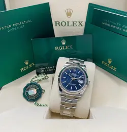 Wavy blue date just rolex, worn twice, with receipt and papers
