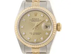 ROLEX DATE JUST OLD 10PD DIAMOND CHAMPAGNE GOLD AUTOMATIC 69173G #127