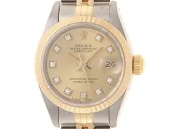 ROLEX DATE JUST 69173G YG YG CHAMPAGNE 10P DIAMONDS AUTOMATIC #133