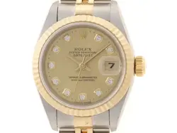 ROLEX DATE JUST 69173G K18YG CHAMPAGNE 10P DIAMONDS AUTOMATIC #113