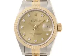 ROLEX DATE JUST 69173G CHAMPAGNE GOLD 10P DIAMONDS YG AUTOMATIC #104