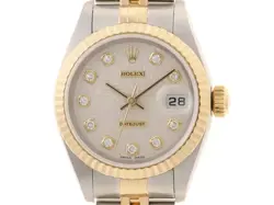 ROLEX DATE JUST 79173G SILVER HORICON 10P DIAMONDS YG AUTOMATIC #090