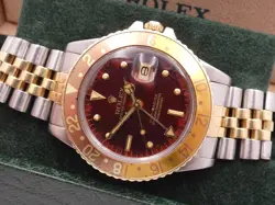 ROLEX GMT-MASTER 16753 TIGER EYE SANGUE DI PICCIONE NIPPLE DIAL YEAR 1981 18Kt