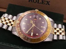 ROLEX GMT-MASTER 16753 TIGER EYE SANGUE DI PICCIONE NIPPLE DIAL YEAR 1981 18Kt