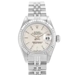 ROLEX DATEJUST 26 79174 SILVER STICK WHITE GOLD FLUTED JUBILEE LADIES WATCH