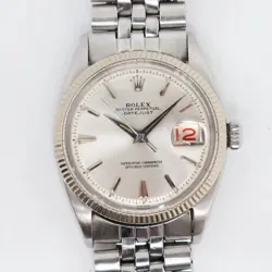 1950S VINTAGE ROLEX 6605 DATEJUST 36MM ROULETTE PIE PAN SILVER DIAL STEEL WATCH