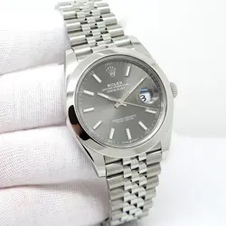 ROLEX 126300 DATEJUST 41 WITH DARK RHODIUM STICK DIAL ON JUBILEE