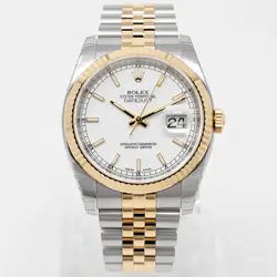 ROLEX DATEJUST 36 116233 WRISTWATCH, STEEL & GOLD, WHITE DIAL, JUBILEE BRACEL...