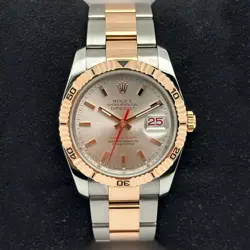 ROLEX DATEJUST TURN-O-GRAPH 116261 36MM 18K ROSE GOLD STEEL SILVER DIAL WATCH