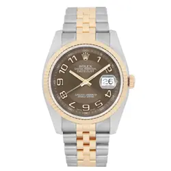 ROLEX DATEJUST 36 18K YELLOW GOLD CHOCOLATE ARABIC DIAL WATCH 116233