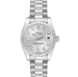 ROLEX PRESIDENT WHITE GOLD SILVER DIAMOND DIAL LADIES WATCH 179179