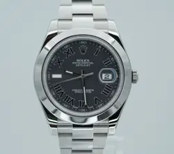 ROLEX DATEJUST II 116300 41MM BLACK ROMAN DIAL STAINLESS STEEL BOXES/PAPERS