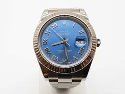 ROLEX 41MM DATEJUST BLUE DIAL FLUTED BEZEL STEEL OYSTER BAND WATCH DO0525CIXZDE