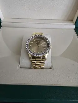 ROLEX DAY-DATE PRESIDENT 36MM 18K YELLOW GOLD MENS WATCH DIAMOND REF 18038