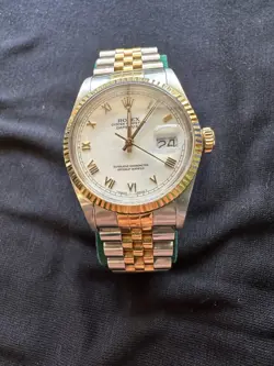 ROLEX DATEJUST R160133 - MEN'S WHITE FACE, YELLOW GOLD & STEEL WATCH - 1988