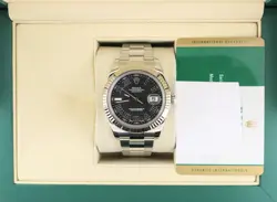2015 ROLEX DATEJUST 116334 SLATE BLACK ROMAN DIAL SS OYSTER WITH PAPERS 41MM
