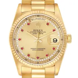 ROLEX PRESIDENT DAY-DATE YELLOW GOLD STRING DIAMOND MENS WATCH 18238