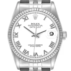 ROLEX DATEJUST 36 WHITE ROMAN DIAL STEEL WHITE GOLD MENS WATCH 16234