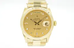 ROLEX DAY-DATE 36 18038 FACTORY CHAMPAGNE DIAMOND DIAL 1981 WITH BOX & PAPERS