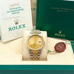 ROLEX 16233 DATEJUST 36MM STEEL YELLOW GOLD CHAMPAGNE DIAMOND DIAL JUBILEE  1991