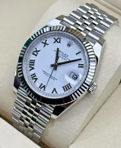 2025 NEW ROLEX DATEJUST 126334 41MM SS WHITE ROMAN JUBILEE FLUTED B&P