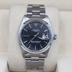 ROLEX OYSTER PERPETUAL DATE BLACK DIAL STAINLESS STEEL 1500 34MM WATCH