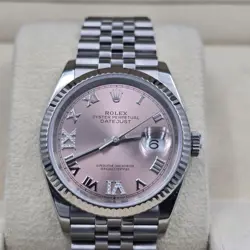 MINT ROLEX DATEJUST 36MM PINK ROMAN DIAMOND 6 9 DIAL STEEL JUBILEE WATCH 126234