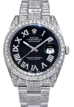 ROLEX DATEJUST 41 STEEL DIAMOND ICED OUT BLACK DIAL OYSTER WATCH 126300