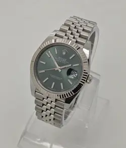 ROLEX DATEJUST 41 MINT GREEN DIAL JUBILEE STEEL & 18K WHITE GOLD WATCH B&PS