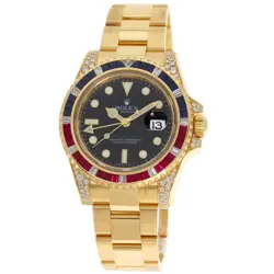 ROLEX GMT MASTER 2 BAGUETTE DIAMOND RUBY SAPPHIRE WATCHES 116758SARU K18 YEL...