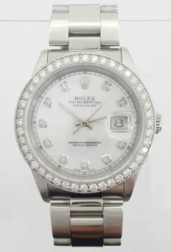 ROLEX DATEJUST 16200 36 MM AFTERMARKET MOP DIAL & DIAMOND BEZEL MFR 2002