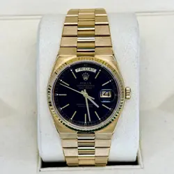 ROLEX DAY-DATE OYSTERQUARTZ 36MM PRESIDENT NO SAG 18K YELLOW GOLD BLACK DIAL