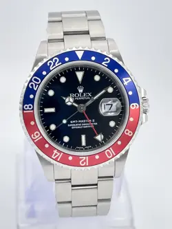 ROLEX GMT MASTER II DATE 16710 40MM PEPSI BLACK DIAL BLUE RED BEZEL STEEL OYSTER