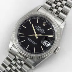 VINTAGE ROLEX DATEJUST KHANJAR LOGO ORIGINAL BLACK DIAL MEN STEEL WATCH C.1991