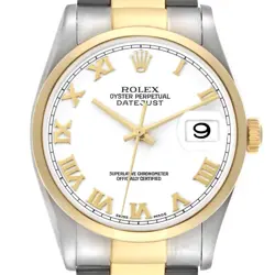 ROLEX DATEJUST STEEL YELLOW GOLD WHITE ROMAN DIAL MENS WATCH 16203