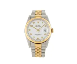 2003 ROLEX DATEJUST 16233, 36MM, WHITE DIAL, TWO TONE WATCH W/BOX AND PAPERS