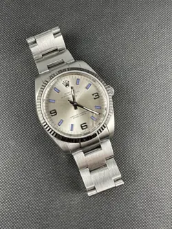 ROLEX AIR KING 114234 34MM Z SERIAL BLUE MARKERS DIAL WATCH